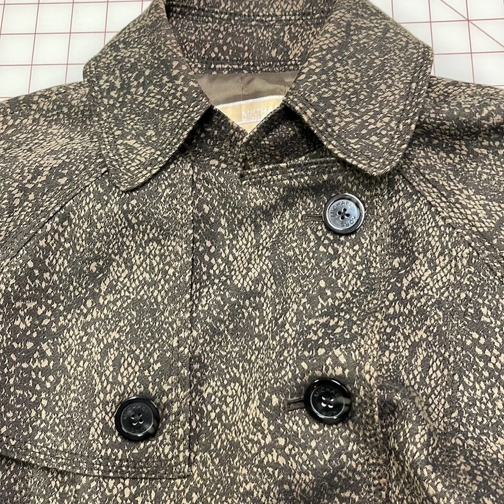 MICHAEL KORS Career Reptile Print DBL Breasted 3/4 SLV Cotton Trench Coat SZ M